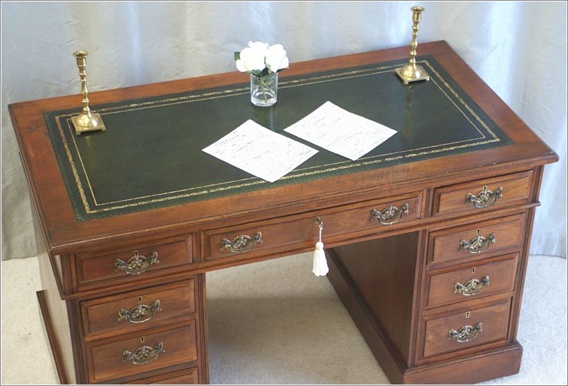 2071 Small Antique Walnut Pedestal Desk (1)